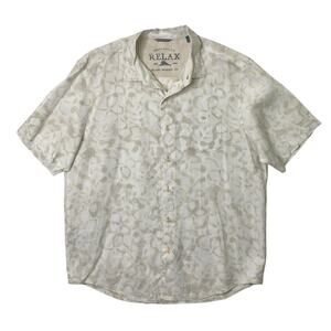 Tommy Bahama Shirt Mens L White Parchment Linen Relax Island Modern Fit Printed